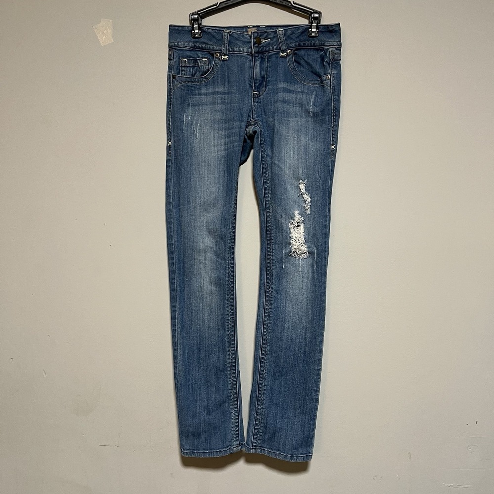 2.1 Denim Womens Waist Size 28 Straight Leg Fit Distressed Light Wash Jeans